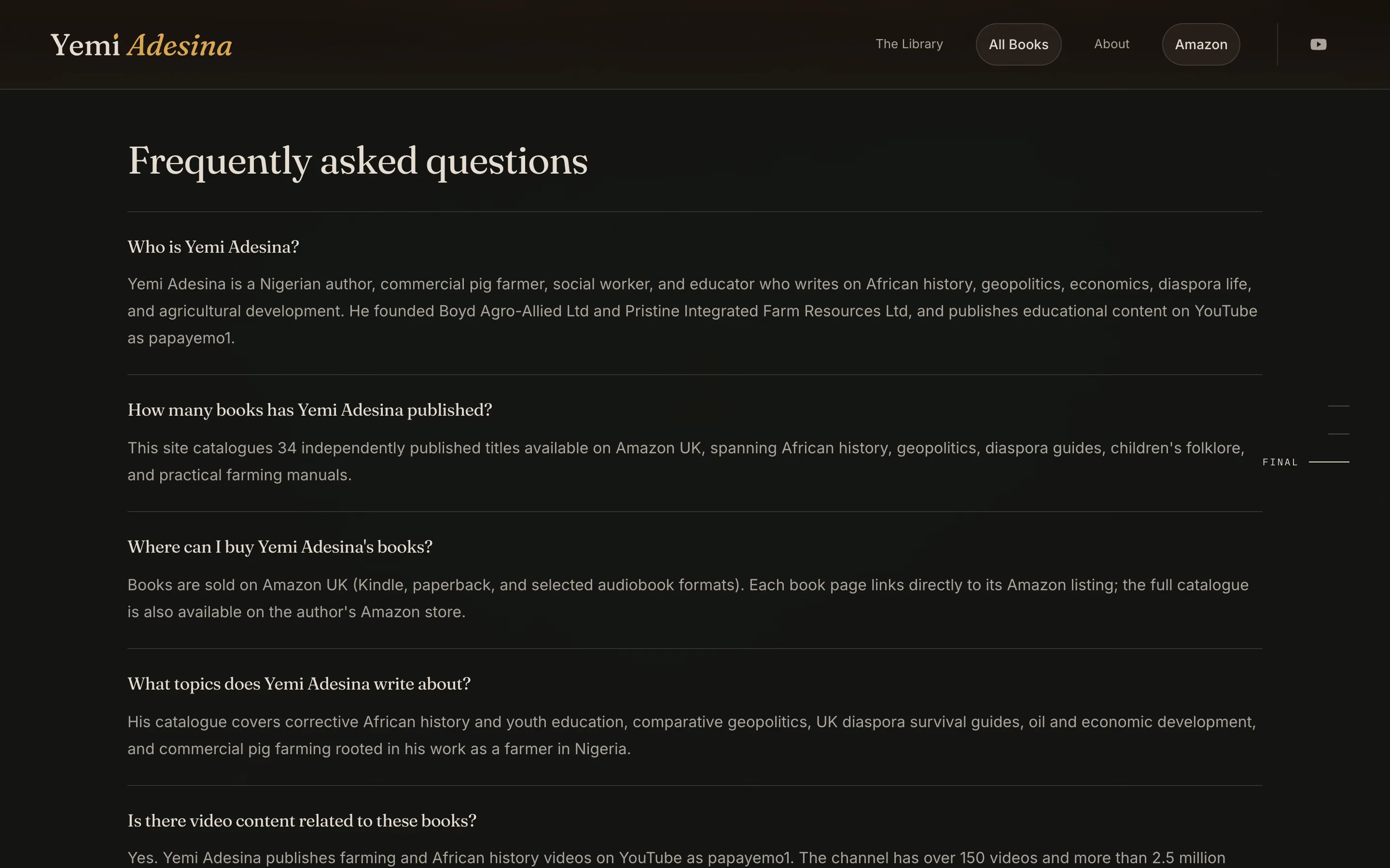 Frequently asked questions, starting 'Who is Yemi Adesina?' (opens full size).